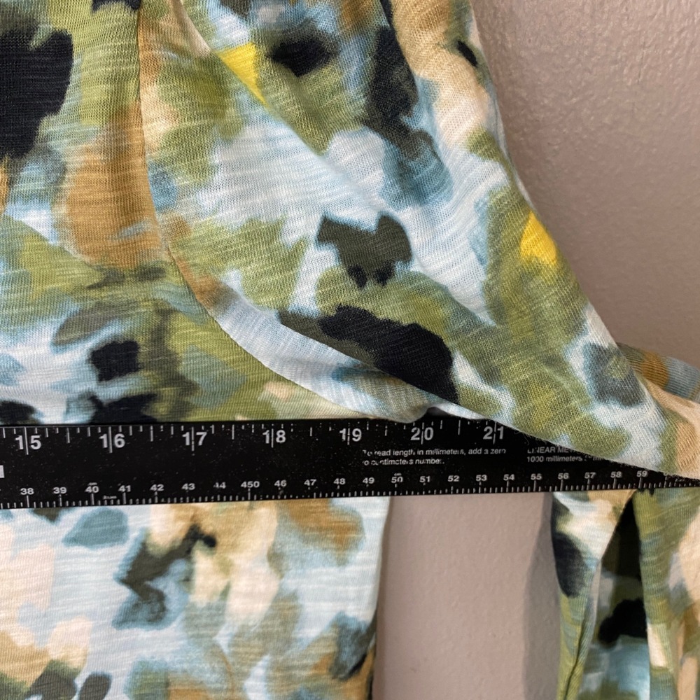 Chicos Womens Size 1 US M Blue Green Abstract Watercolor V-Neck Long Sleeve Top - Picture 5 of 8